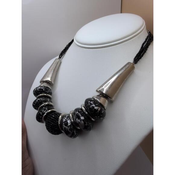 Chunky Black & Silver Statement Collar Necklace - Tribal/Boho - Picture 3 of 4